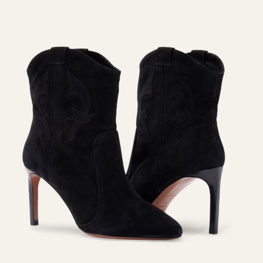 Ba&Sh, Caitlin Suede High Heel Ankle Boots, Noir, Size 40 (US 9), $200